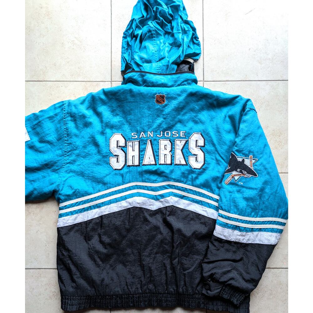 San Jose Sharks 90s Logo ATHLETIC puffer SPELL jacket XL teal NHL hockey vintage - Picture 9 of 10